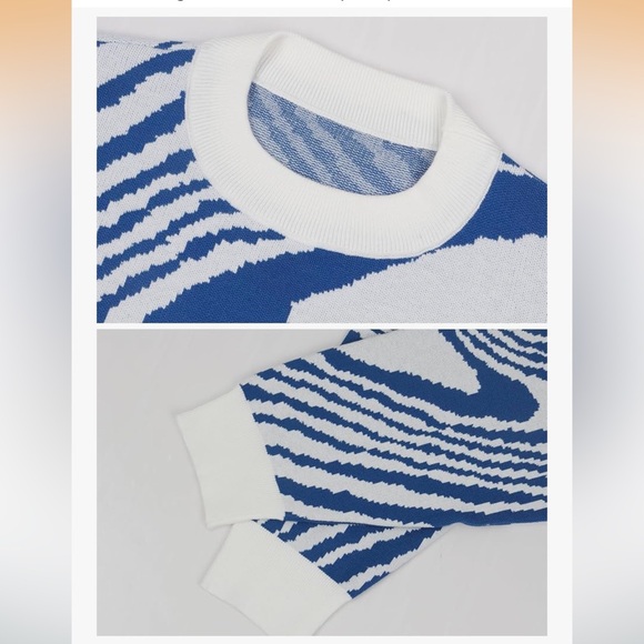 Blue and White Men's Sweater - Picture 2 of 7